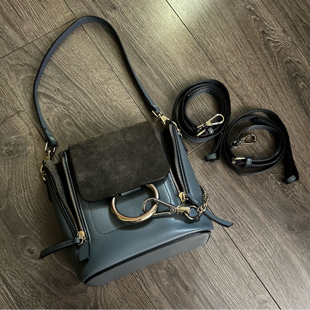 Blue leather & Suede convertible mini backpack 🎒🔒 | luxury designer inspired